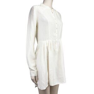 COVET 100% Silk Soft Long Sleeves Flowy White Button-Up Shirt Summer Dress M